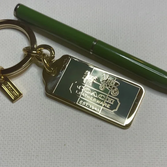 Coach Green and Gold Tag Keychain and Green Coach Pen - Picture 1 of 5